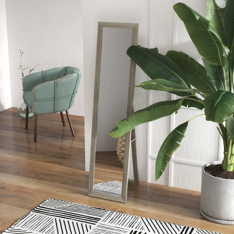 HOMCOM Espejo de Cuerpo Entero 37x157 cm Espejo de Pie Espejo de Pared Forma Rectangular con Marco de Madera Gris