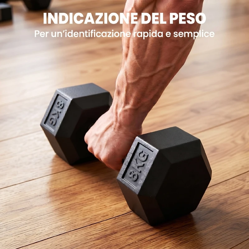 HOMCOM Set di Manubri Palestra, 2x8 kg, con Impugnatura Antiscivolo, Allenamento Forza Fitness Casa, Nero