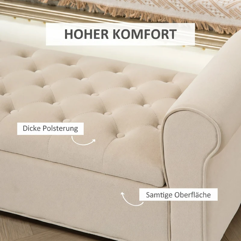 HOMCOM Sitzbank im Vintage-Design, Sitzbank mit Stauraum, Samtoptik, Beige