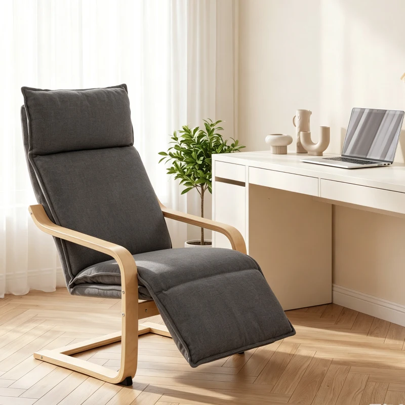 HOMCOM Butaca de Salón Tapizada en Lino con Reposapiés con Balanceo Suave Respaldo Alto Asiento Amplio Gris Oscuro