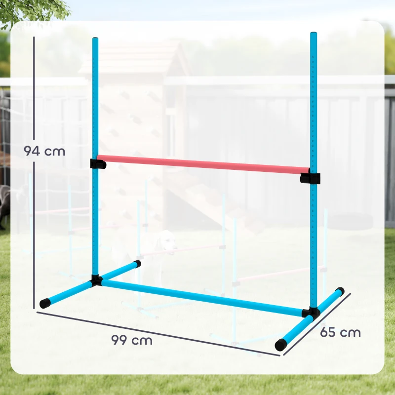PawHut Agility Sport pour Chiens, Set de 4 Obstacles Professionnels avec Système de Maintien au Sol, 99x65x94cm, Bleu Clair