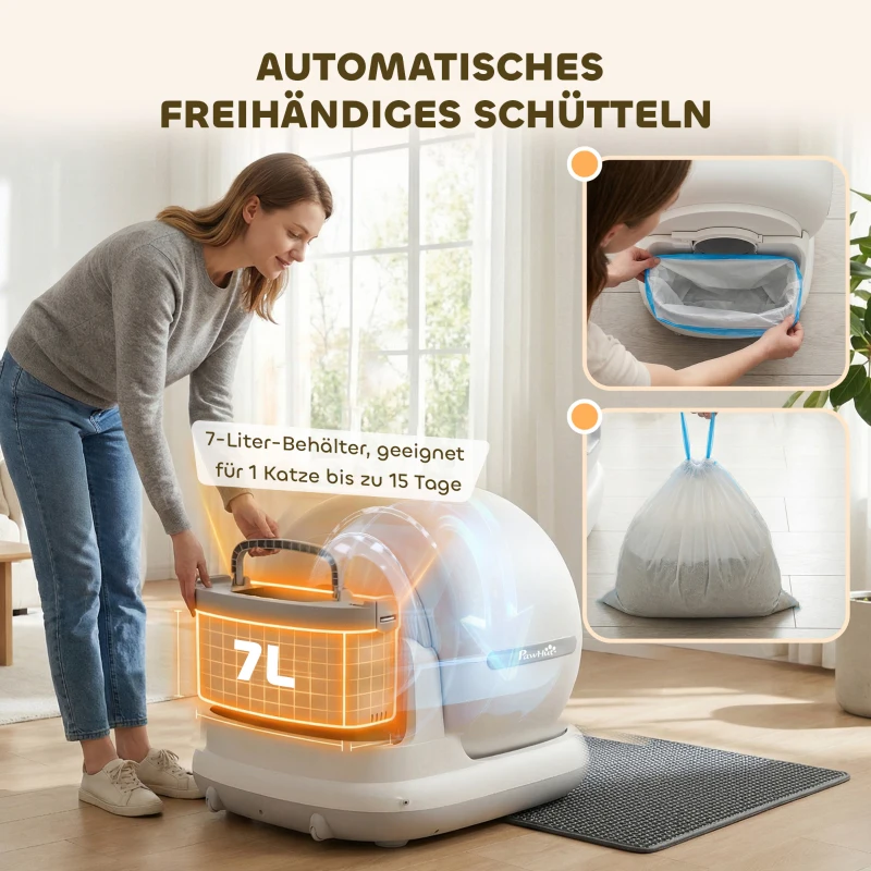 PawHut Selbstreinigende Katzentoilette, XL 72L Katzenklo Selbstreinigend mit HD-Kamera, App-Steuerung Müllbeutel, für 1-12 kg