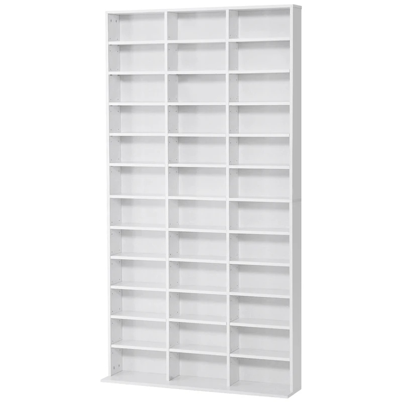 HOMCOM Bibliotecă pentru CD-uri din lemn cu 3 coloane și 12 rafturi reglabile, 102x23,5x195 cm, alb
