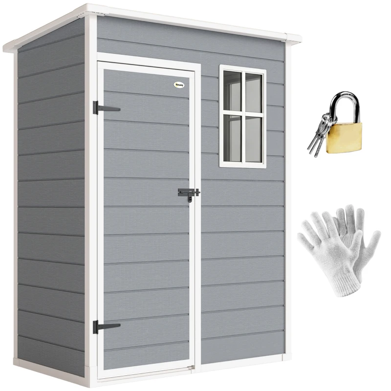 Outsunny Gerätehaus Kunststoff 1,14m² 151 x 92 x 193cm Geräteschuppen mit Pultdach Boden Fenster Grau(m-12)