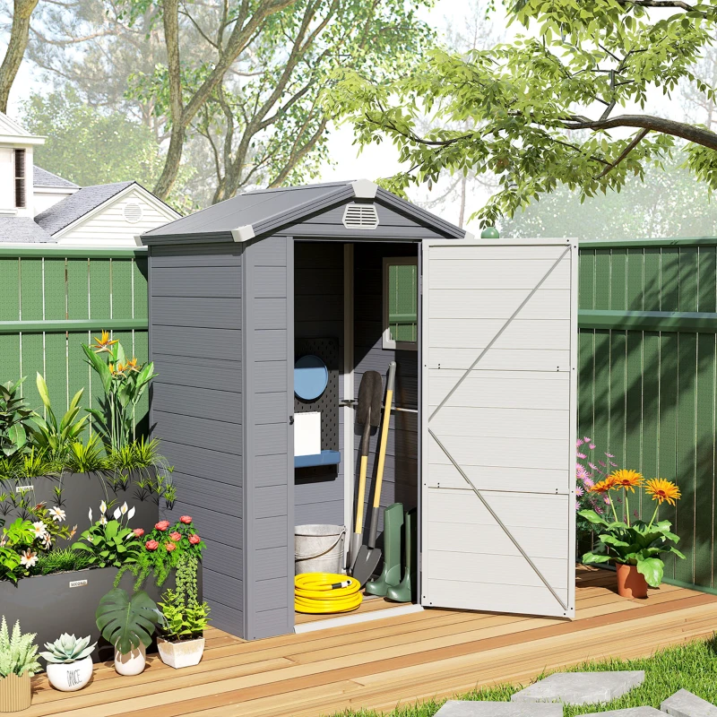 Outsunny Gerätehaus, 1,1m², Gartenhaus mit Satteldach, 133 x 102 x 180/208 cm