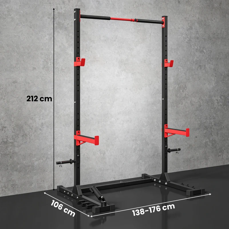 SPORTNOW Power Tower Multifonction Charge 500 kg Largeur Réglable, Barre de Traction, Rack de Squat, 176x106x212cm, Rouge