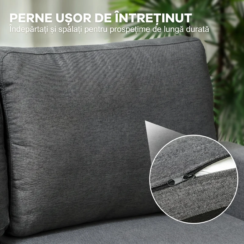 HOMCOM Divan Pat cu 3 Locuri și Chaise și Spațiu de Depozitare, din Țesătură cu Efect de Lin, 197x129x85 cm, Gri Antracit