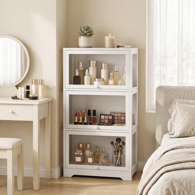 HOMCOM 3-stufige Vitrine für Sammlungen mit aufklappbaren Acryltüren für Figuren, 59x30x106 cm, Weiß