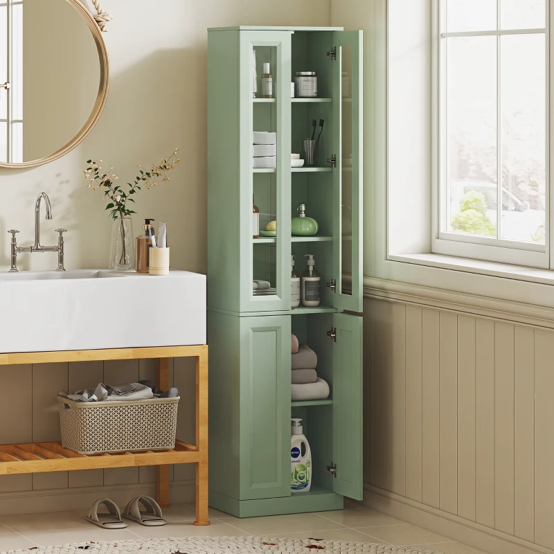HOMCOM Mobile Bagno Alto a 6 Ripiani con Ripiano Regolabile, Verde Salvia