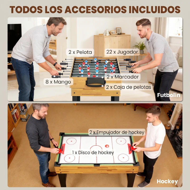SPORTNOW Mesa Multijuegos 13 en 1 con Futbolín Billar Ping-pong Hockey Ajedrez Damas Backgammon y Accesorios
