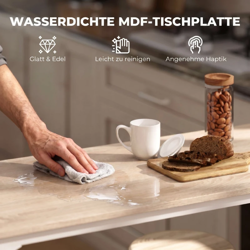 HOMCOM 5-teiliges Bartisch-Set für 4 Personen, Industrieller Stehtisch mit Hockern für Küche & Esszimmer, Eiche