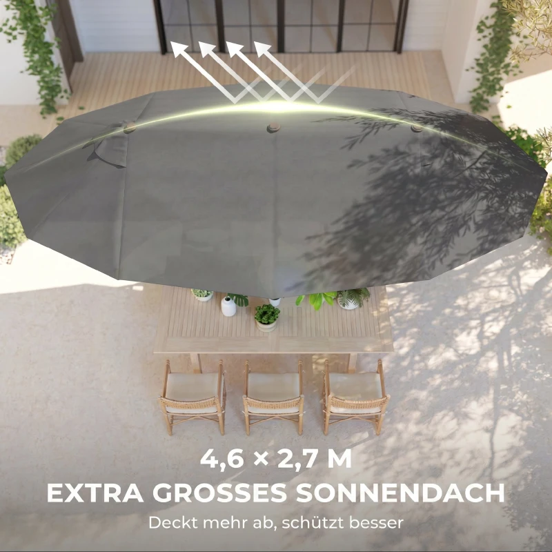 Outsunny Dubbele Zonnescherm, Dubbele Parasol 2,7m voor Tuin en Terras, Gezins, Grijs