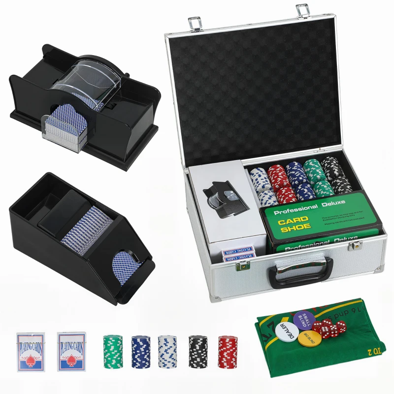 SPORTNOW Poker-Set, 300 Chips, Dobbelstenen, 2 Kaartspellen, Accessoires, Koffer, voor 8 Spelers