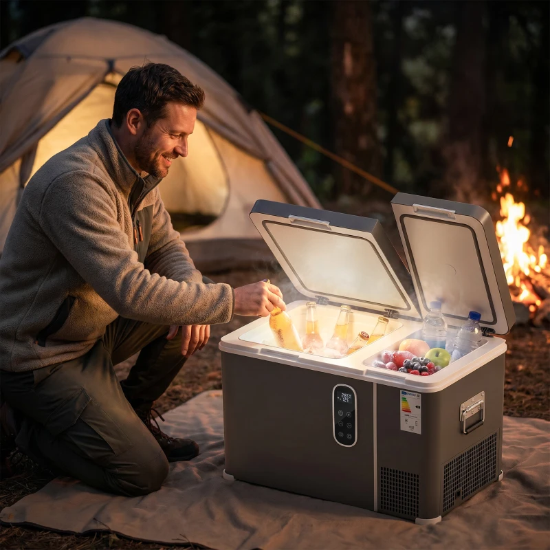 Outsunny Nevera Portátil Eléctrica con Compresor 35L Doble Zona Control App Luz LED Pantalla para Coche y Camping Negro