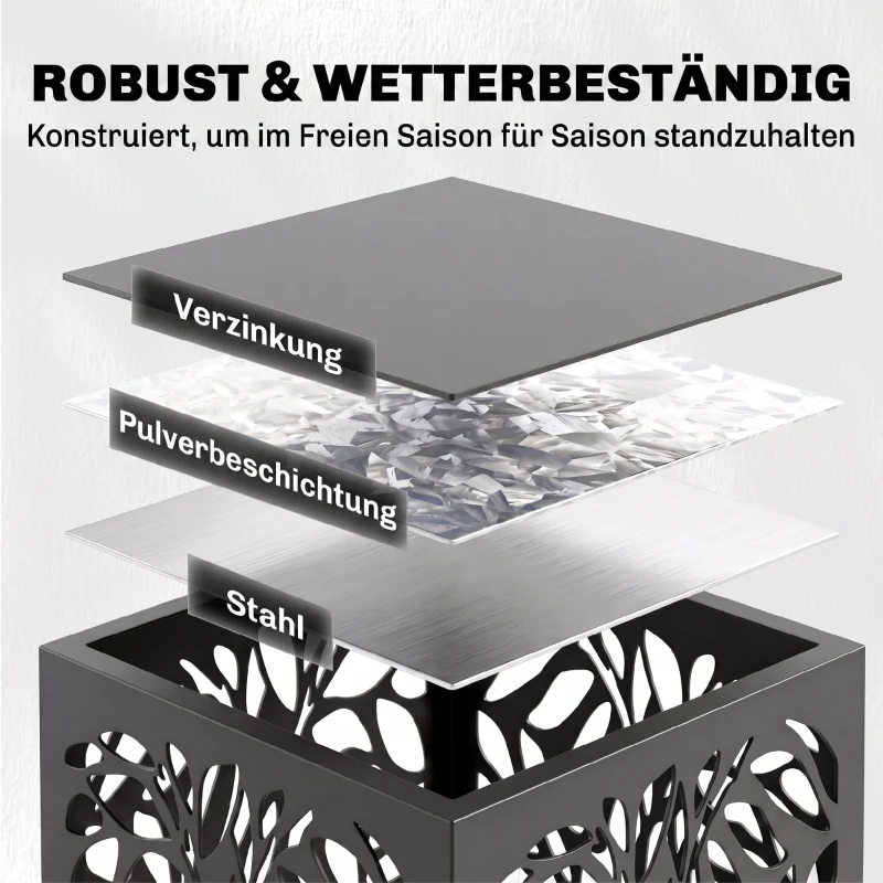 Outsunny aminholzregal 38 x 38 x 112cm erhöhtes Brennholzregal mit 4 Haken Dekorative Aussparungen bis 100 kg Stahl