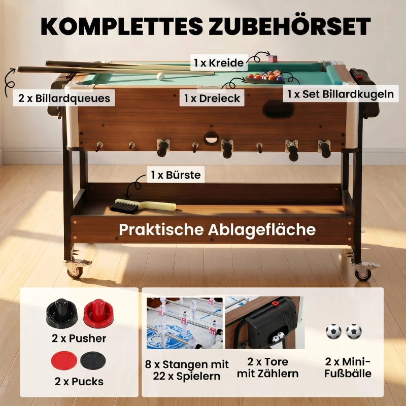 SPORTNOW 3-in-1 Multi Spieltisch drehbar Multifunktionstisch mit Billardtisch Tischfußball Airhockey Ablagefach