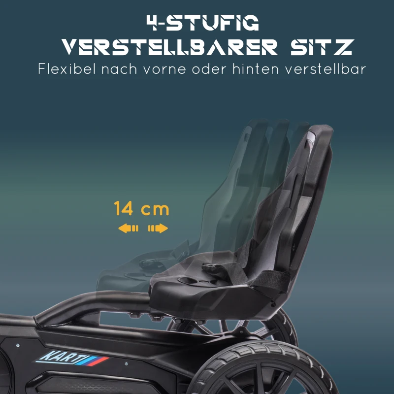 HOMCOM Go-Kart, Kindervoertuig met verstelbare zitting, trapvoertuig, trapauto met handrem, 3-8 jaar, buiten, Zwart(m-4)
