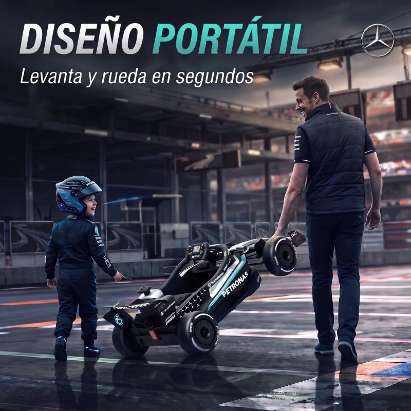AIYAPLAY Kart Eléctrico para Niños 12V Mercedes-AMG PETRONAS F1 Mando a Distancia 2 Motores Suspensión Trasera 3,3-5,5km/h Negro