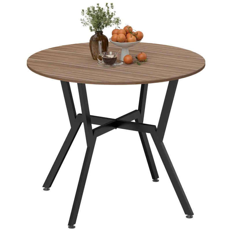 HOMCOM Masă rotundă de living pentru 2 persoane cu suport în formă de X, din lemn și oțel, Ø90x76 cm, negru și maro