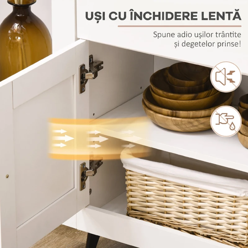 HOMCOM Bufet din Lemn cu 2 Sertare și 2 Dulapuri, 117x35x80 cm, Alb și Finisaj Lemn