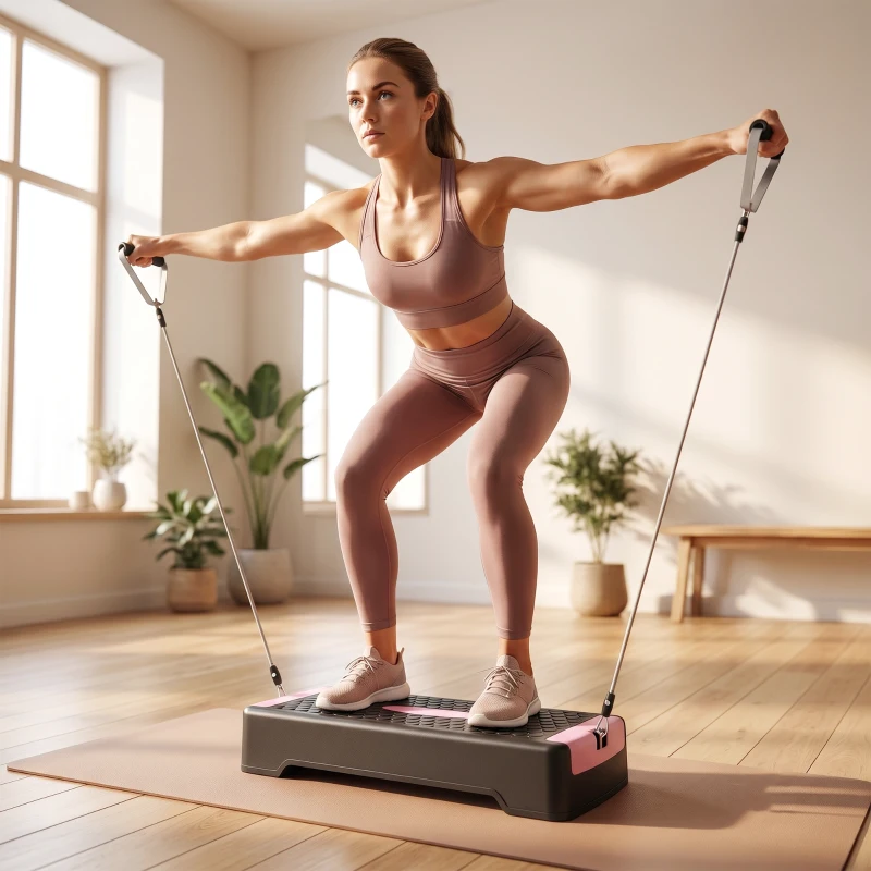 SPORTNOW Step Aerobic Reglabil pe 2 Niveluri cu 2 Benzi de Rezistență, Roz