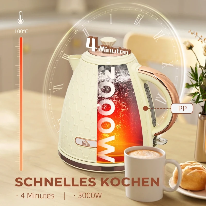 HOMCOM Waterkoker, 2200W, Venster, Filter, Snelle Kook, Beige