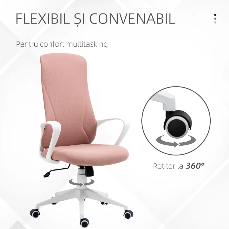 Vinsetto Scaun de birou ergonomic și tapițat, cu înălțime reglabilă și balansare, 62x56x110-119,5 cm, roz