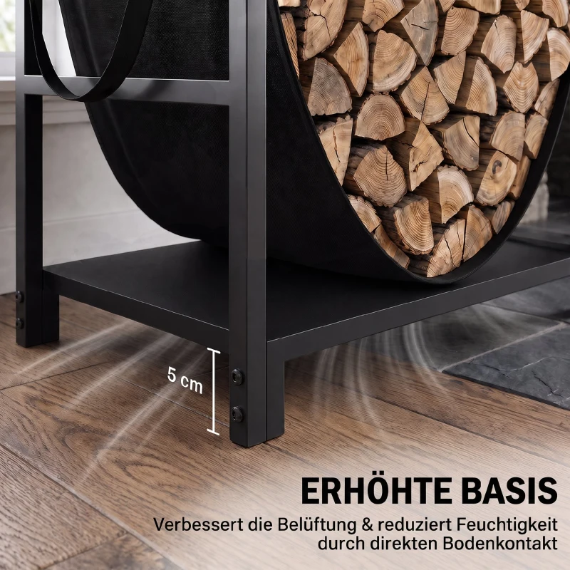 Outsunny Kaminholzregal 47,5 x 33 x 44cm erhöhtes Brennholzregal mit Canvas-Tragetasche bis 50 kg Indoor Outdoor