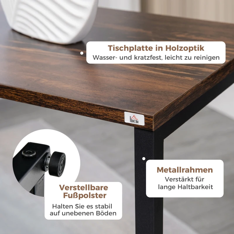 HOMCOM Satztisch, Beistelltisch, 3er-Set, Industrial Design, Stahlrahmen, braun+schwarz, 45 x 30 x 60cm