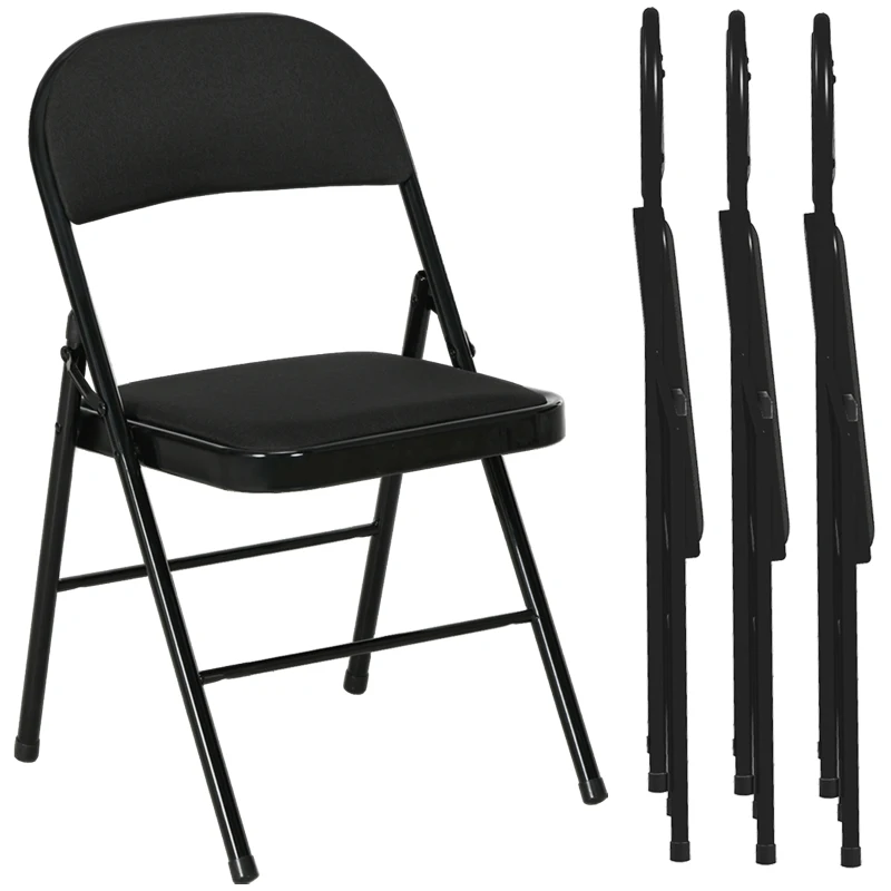 HOMCOM 4er-Set Klappstühle, Tragbare Bürostühle, Metallbeine, Faltstuhl für Büro, Empfang, Wartezimmer, Kunstleder, Schwarz