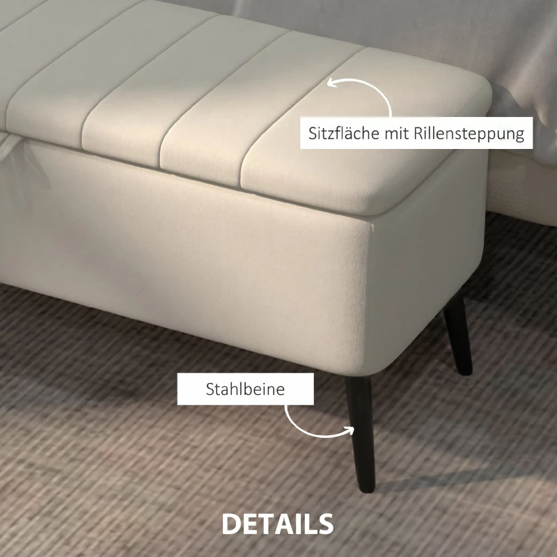 HOMCOM Sitzbank mit Stauraum Polsterbank mit Leinenoptik, Sitztruhe mit Stahlbeine 102 x 40 x 44 cm, Cremeweiß