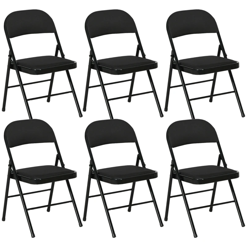 HOMCOM 6er-Set Klappstühle, Tragbare Bürostühle, Stahlbeine, Faltstuhl für Büro, Empfang, Wartezimmer, Leinenoptik Schwarz