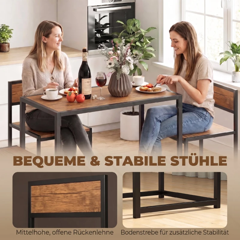 HOMCOM 3-delige Bartafelset Hoge tafelset 3-delig, 2 stoelen, 1 tafel, 90 cm x 47 cm x 76 cm, Bruin + Zwart