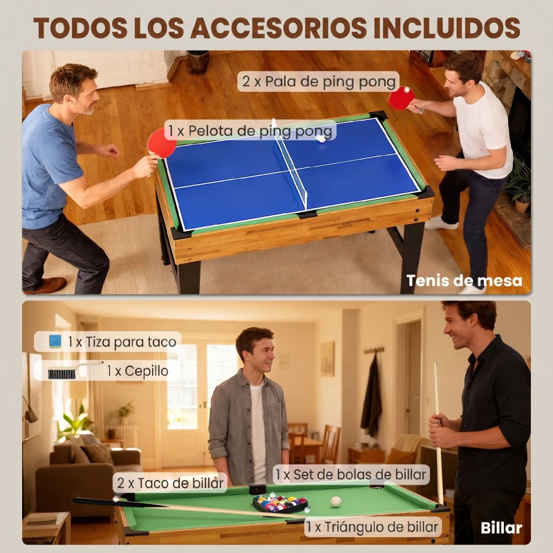 SPORTNOW Mesa Multijuegos 13 en 1 con Futbolín Billar Ping-pong Hockey Ajedrez Damas Backgammon y Accesorios