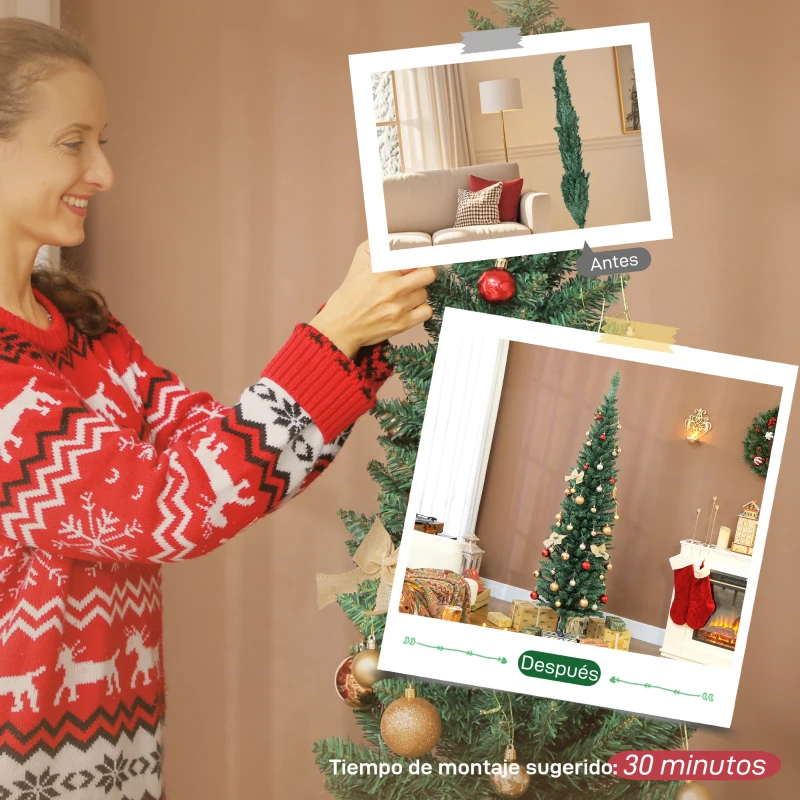 HOMCOM Árbol de Navidad Estrecho 180 cm con 321 Ramas Soporte Metálico Fácil de Montar para Interior Verde