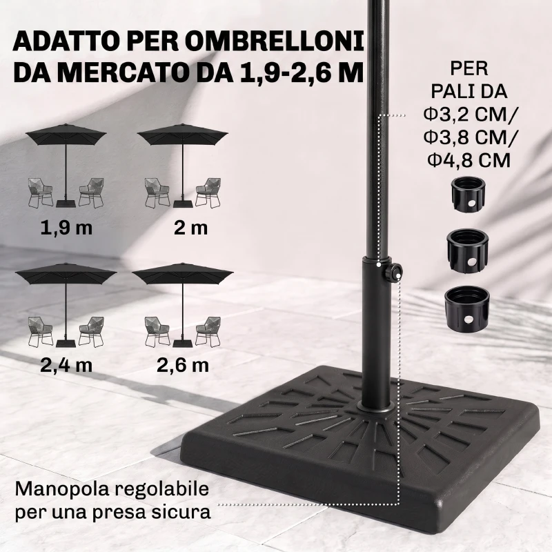 Outsunny Base para Sombrilla de Resina 19 kg para Mástil de Ø32/38/48 mm para Jardín Terraza Patio 51x51x32 cm Negro