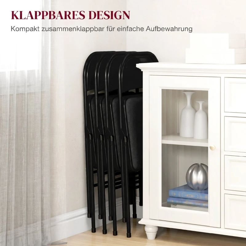 HOMCOM 4er-Set Klappstühle, Tragbare Bürostühle, Metallbeine, Faltstuhl für Büro, Empfang, Wartezimmer, Kunstleder, Schwarz