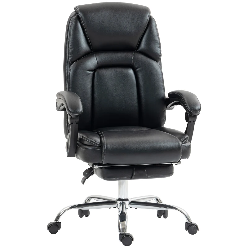 HOMCOM Scaun de birou rabatabil cu suport pentru picioare retractabil, din piele PU, capacitate de 120 kg, negru