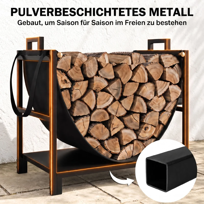 Outsunny Kaminholzregal 47,5 x 33 x 44cm erhöhtes Brennholzregal mit Canvas-Tragetasche bis 50 kg Indoor Outdoor