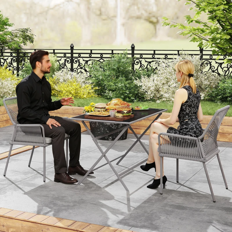 Outsunny Set van 2 tuinstoelen, terrasstoelen, wasbare kussens, rugleuning, armleuningen, staal, rattan, Donkergrijs