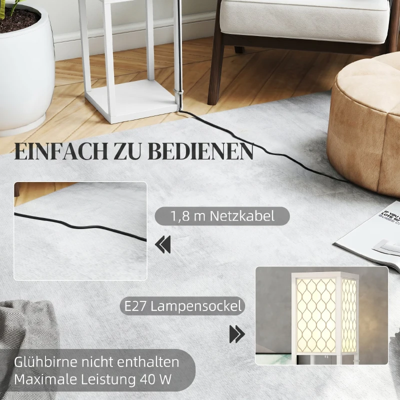 HOMCOM Stehlampe mit Regal, 3 Fächer, kompakte Maße, MDF, Weiß