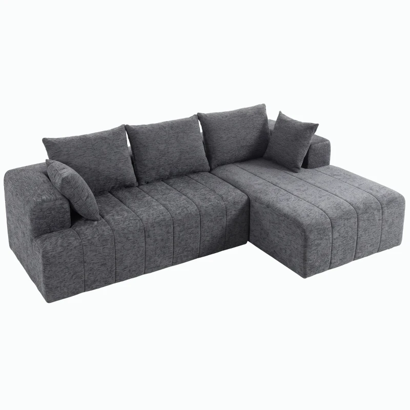 HOMCOM 3-Sitzer Ecksofa in L-Form mit Ottomane, wandelbares Chenille-Cloud-Schlafsofa mit Federkernpolsterung, Grau
