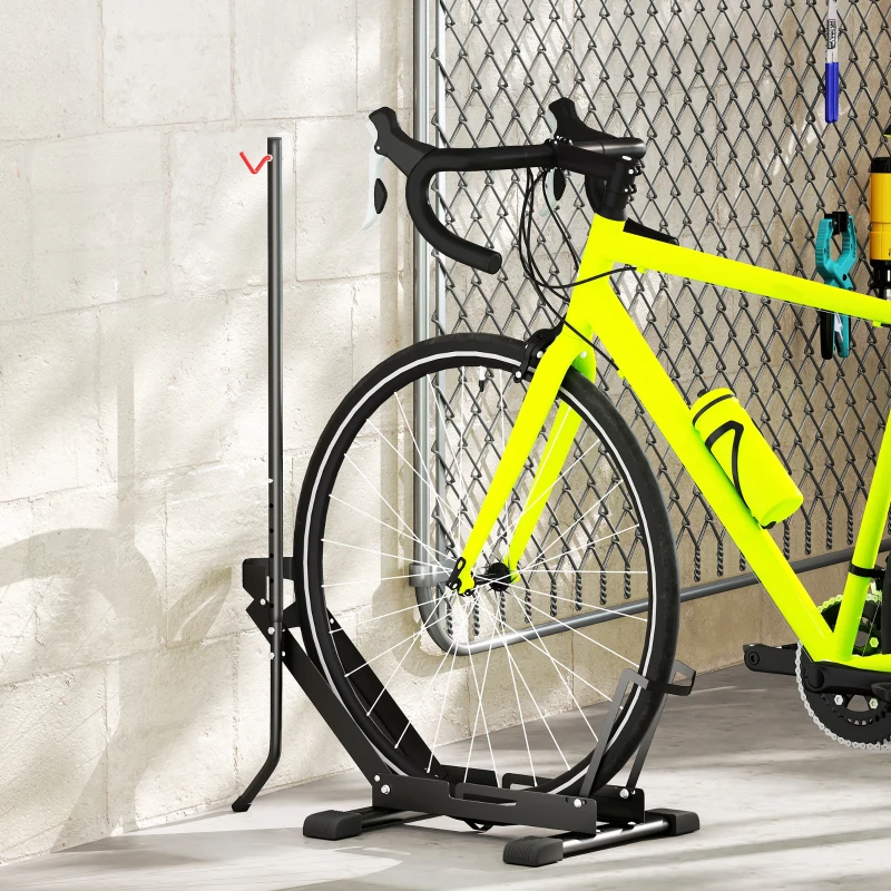 SPORTNOW Rastel pentru Biciclete Reglabil cu Tub de Suport, din Oțel și Plastic, 75x41x71-81 cm, Negru