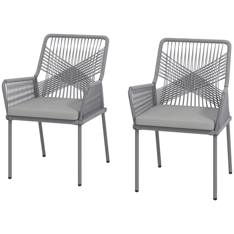 Outsunny Set van 2 tuinstoelen, terrasstoelen, wasbare kussens, rugleuning, armleuningen, staal, rattan, Donkergrijs