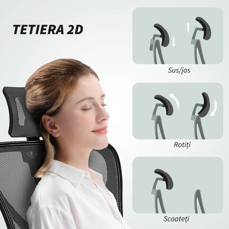 Vinsetto Scaun de birou ergonomic și reglabil cu suport lombar și tetieră, 66x61x106-116 cm, gri