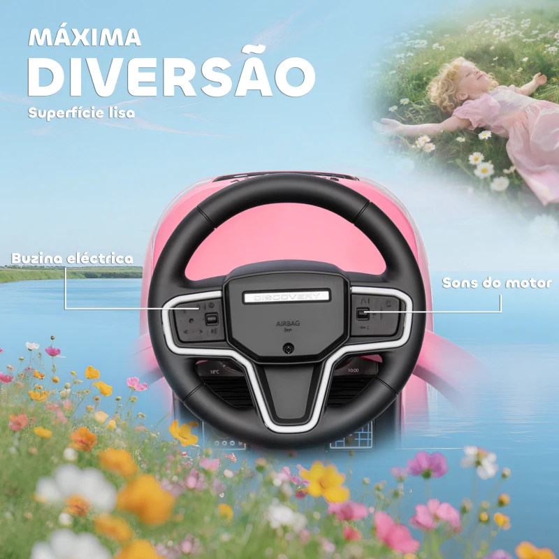 AIYAPLAY Carro Andador 2 em 1 para Crianças Land Rover Discovery com Buzina Pega de Empurrar e Barra Removíveis 84x40x94,5 cm Rosa