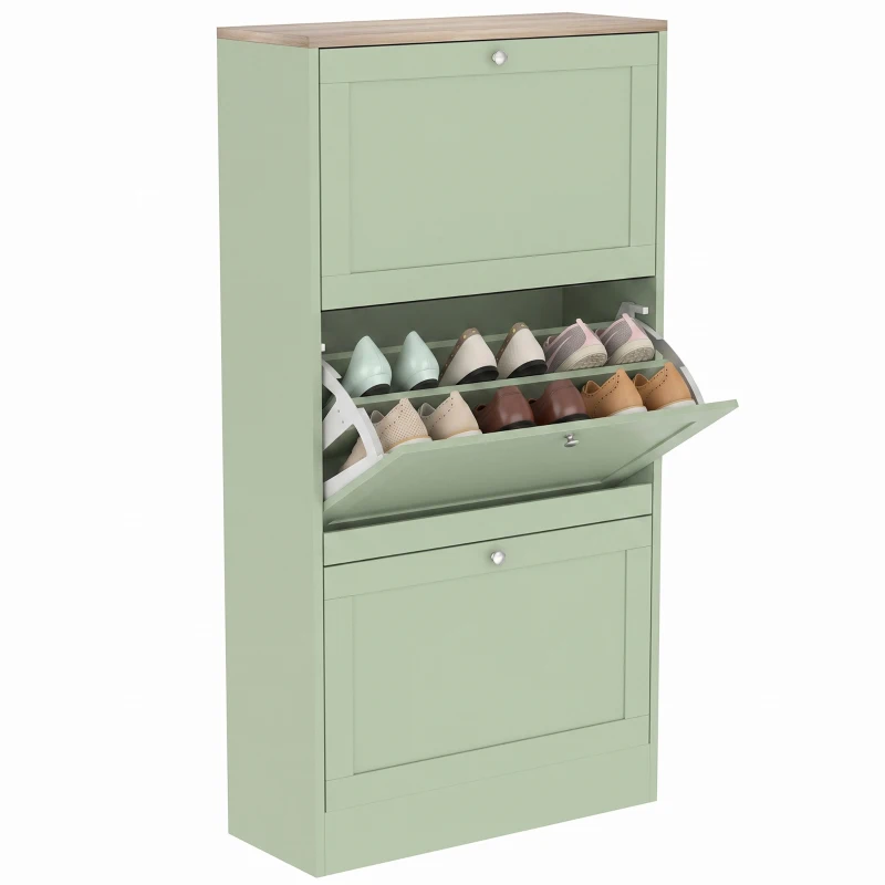 HOMCOM Schuhschrank im modernen Stil, 3 klappbare Fächer, 18 Paar Schuhe, 60 x 23,5 x 115 cm, Grün