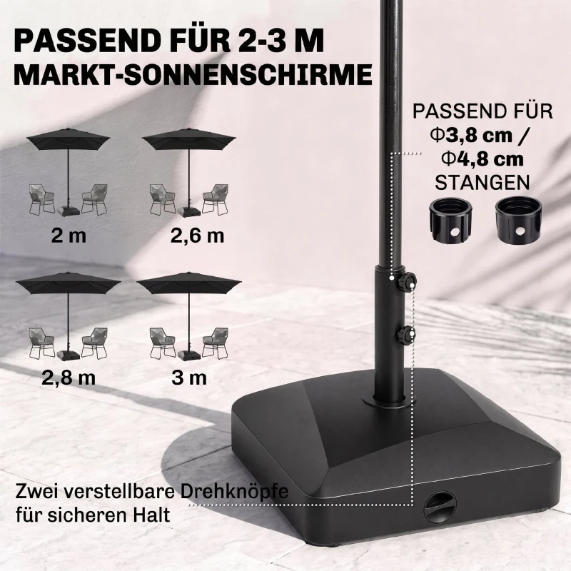 Outsunny Parasolvoet, Parasolstandaard, Parasolhouder, 54,5 x 54,5 x 46,5 cm, Zwart