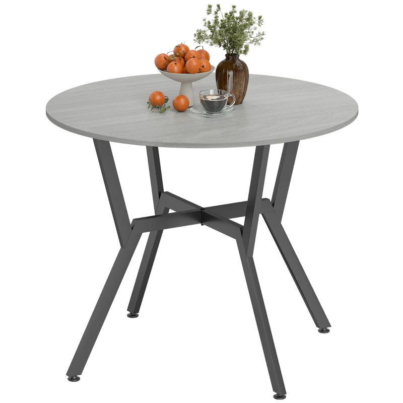 HOMCOM Dining Table, Round Kitchen Table with Black Legs, Anti-slip Foot Pads for Living Room, Dining Room 90 x 76 cm, Grey