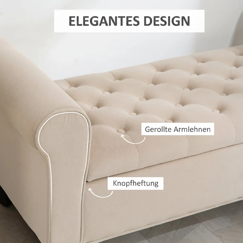 HOMCOM Sitzbank im Vintage-Design, Sitzbank mit Stauraum, Samtoptik, Beige